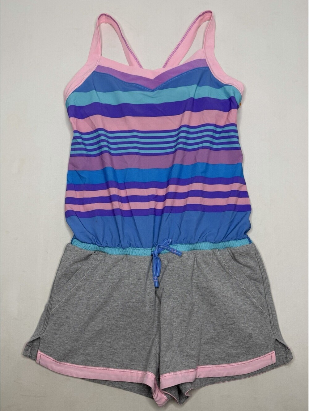 Girl's Ivivva Size 12 Athletic Tie Waist Striped One Piece Active Romper P104